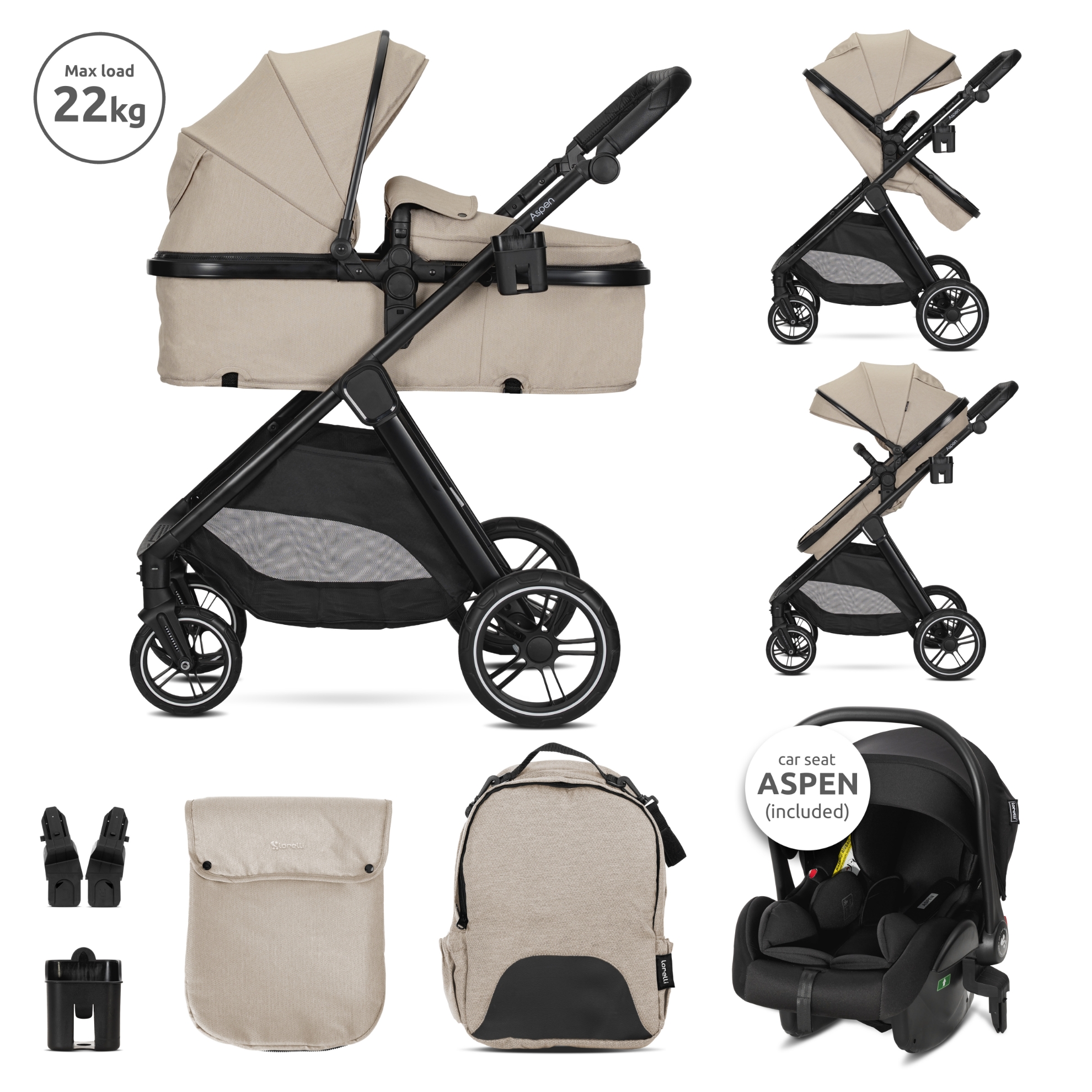 Д.КОЛИЧКА ASPEN CAPPUCCINO 3в1 до 22кг с трансформ
